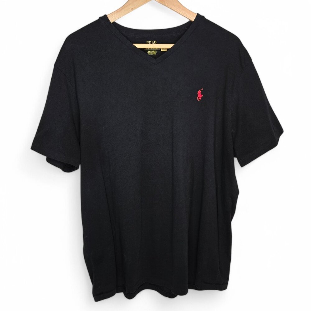 Polo Ralph Lauren Vee Neck Shirt Men's Embroidered Red Pony Navy Blue Casual XL